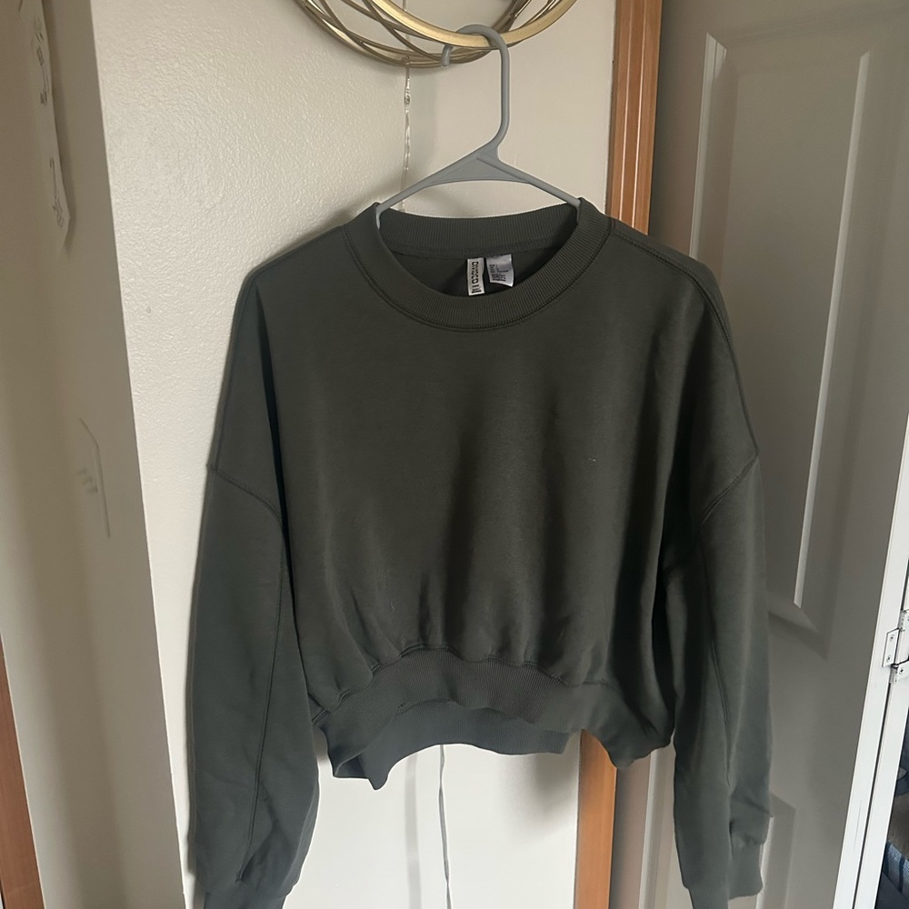 Olive Green Cropped Sweatshirt